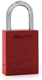 PACLOCK's 90A-PRO Padlock, 1/4" Diameter Hard. Steel Shackle, 1-3/16" Tall, High Performance 7-Pin Cylinder w/ 1 Key, Keyed Alike, Red