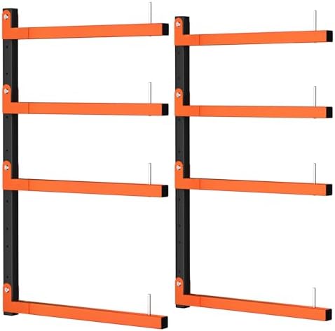 2 Pack Lumber Storage Rack, Wall Mount Foldable & Adjustable Lumber Rack with 4-Level Holds Up 520 Lbs, Heavy Duty Metal Garage Wood Rack for Workshop, Basement, Indoor and Outdoor
