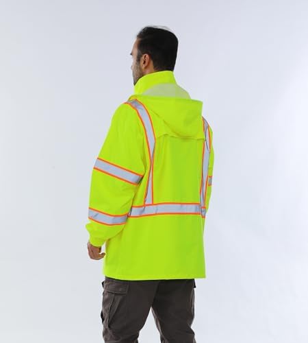 Hi Vis Safety Rain Jacket for Men Women Waterproof Breathable Rain Gears with Mesh Lining Black Bottom Lightweight Work Jacket (4XL/5XL)