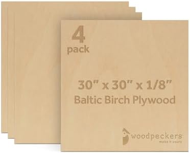 Baltic Birch Plywood 3 mm, 1/8 Inch Craft Wood, B/BB Grade, Stronger Than Basswood Sheets or Balsa Wood, Perfect for Laser, CNC Cutting, Wood Burning, by Woodpeckers (4, 30"x30")