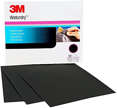 3M Wetordry Abrasive Sheet 213Q, 02038, 400+ Grit, 9 in x 11 in, Pack of 50 Sandpaper Sheets for Auto Sanding, Metal Sanding, Finishing, Paint Prep