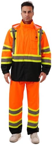 Hi Vis Safety rain Jacket，Reflective Class 3 Rain coat with Inner Mesh Lining and Pockets High Visibility Waterproof work Rain Suits for men&women（Orange,2XL/3XL）