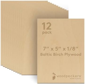 Baltic Birch Plywood, 3 mm 1/8 Craft Wood, B/BB Grade Baltic Birch Sheets, Stronger Than Basswood Sheets, Perfect for Laser, CNC Cutting and Wood Burning, by Woodpeckers (12, 5" x 7", 1/8" Thick)
