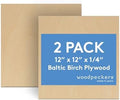 6 mm Baltic Birch Plywood 1/4 x 12 x 12 Inch, Box of 2 B/BB Grade Craft Wood, Stronger Than Basswood Sheets, for Laser, CNC Cutting and Wood Burning, by Woodpeckers