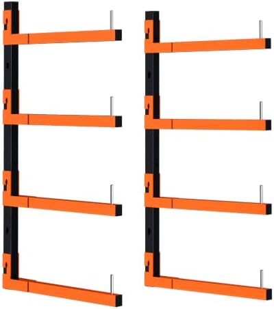 2 Pack Lumber Storage Rack, Wall Mount Removable & Adjustable Lumber Rack with 4-Level Holds Up 520 Lbs, Heavy Duty Metal Garage Wood Rack for Workshop, Basement, Indoor and Outdoor