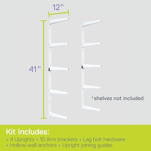 Delta Minimalistic White Shelf Brackets Cycle, Set of 10 Fully Adjustable 12-inch Heavy Duty Shelf Brackets, Holds Up to 800 lbs, Modern Shelf Bracket for Wood Shelves