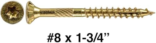 Jake Sales #8 x 1-3/4" Gold Star Wood Screw, T-20 Torx Drive, Flat Head - (Case of 9 x 5 Pound Boxes) ~7,740 Screw Count