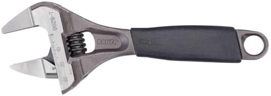 Bahco BAH9029RTUS Ergo Big-Mouth Adjustable Wrench Thin Jaw Wide Mouth with Rubber Handle - 6 Inch - Black Phosphate Finish