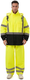 Hi Vis Safety rain Jacket，Reflective Class 3 Rain coat with Inner Mesh Lining and Pockets High Visibility Waterproof work Rain Suits for men&women（Lime,SM/MD）