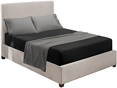 Nestl Twin Sheets Set - 3 Piece Twin Bed Sheets, Hotel Luxury, Extra Soft, Double Brushed Bedding for Twin Size, 2 Tone Black/Grey Set, Black Fitted Sheet, Grey Flat Sheet, Grey Pillow Case