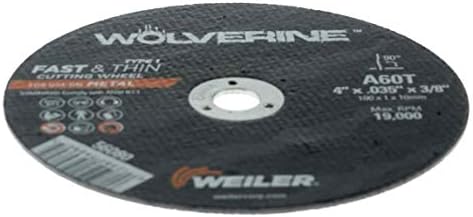 Weiler 56080 4-Inch Cutting Wheel, Wolverine AO Steel/Metal Fast Cut, Value Cutting, 0.035" A60T Type 1 3/8" Arbor (Pack of 25)