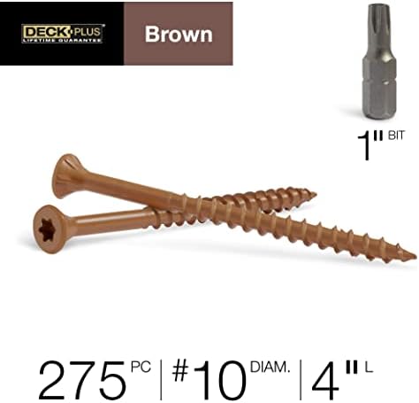Deck Plus Deck Screws, #10 x 4in, 215 Pieces,5 Lb Box, Brown