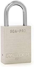 PACLOCK's 90A-PRO Padlock, 1/4" Diameter Hard. Stainless Steel Shackle, 1-3/16" Tall, High Performance 7-Pin Cylinder w/ 1 Key, Keyed Alike, Silver
