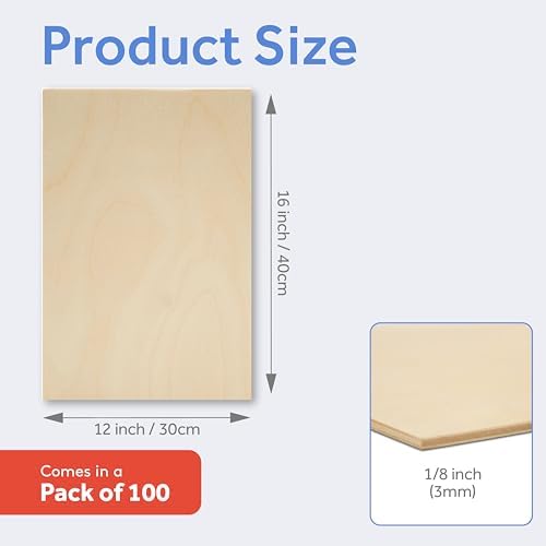 3 mm Baltic Birch Plywood 1/8 x 12 x 16 Inch, Box of 100 B/BB Grade Craft Wood, Stronger Than Basswood Sheets, for Laser, CNC Cutting and Wood Burning, by Woodpeckers