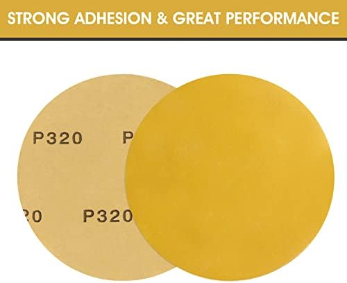 S SATC Premium Gold Sandpaper 6 Inch 100 PCS Sanding Discs 320 Grit Self Adhesive Stickyback Sandpaper Roll Aluminum Oxide PSA Sandpaper Discs for Wood, Metal, and Car Paint