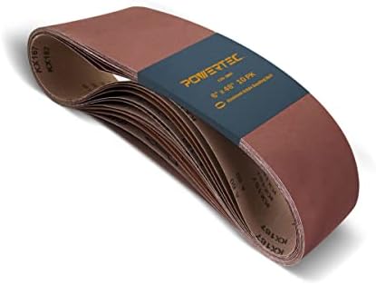 POWERTEC 6 x 48 Inch Sanding Belts, 120 Grit Aluminum Oxide Belt Sander Sanding Belt for Bench Belt Sander, Wood & Paint Sanding, Metal Polishing, 10PK (110210)