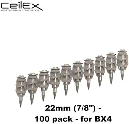 100x Collated Concrete Nails 7/8 Inch (22mm) for Hilti BX 4 (BX4) Cordless Concrete Nailer, B4 MX Collated Strip, Full Round Head Hardened Steel Pins for Metal Track, Drywall & Concrete