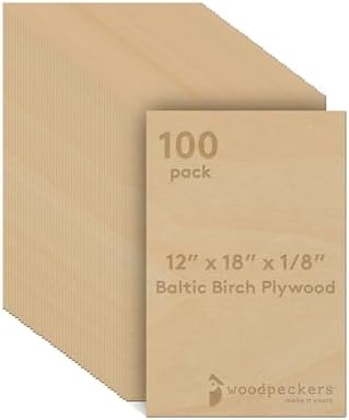 3 mm Baltic Birch Plywood 1/8 x 12 x 18 Inch, Box of 100 B/BB Grade Craft Wood, Stronger Than Basswood Sheets, for Laser, CNC Cutting and Wood Burning, by Woodpeckers