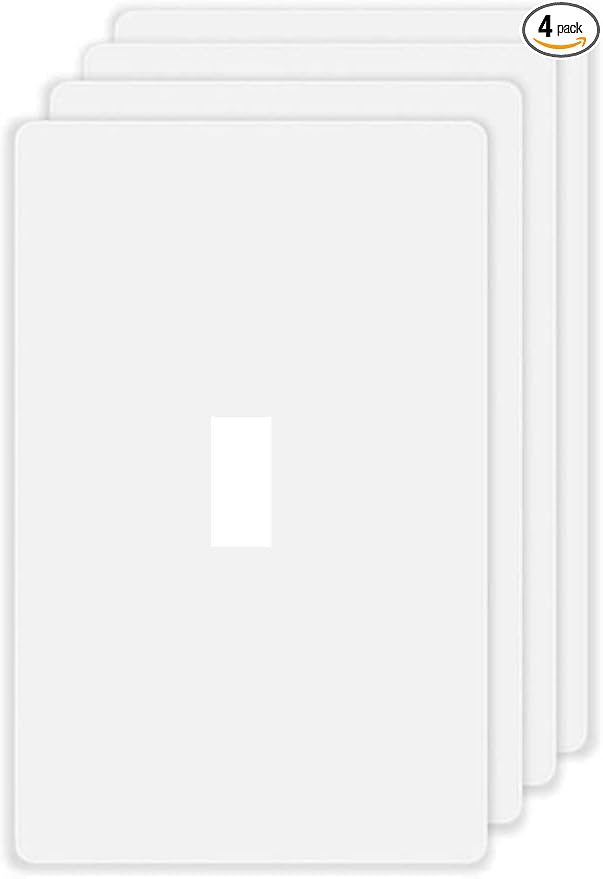 Screwless Toggle Switch Wall Plates 1-Gang Switch Outlet Electrical Cover Plate Unbreakable Thermoplastic Faceplate for Decora Receptacle Outlet Switch, White (4 Pack)