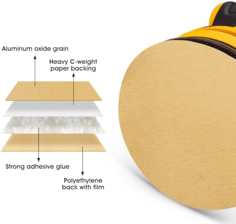S SATC 300 PCS 6 Inch PSA Sanding Discs 220 Grit Premium Gold Aluminum Oxide Sticky-Back Sandpaper Roll for DA Sanders Ideal for Auto Woodworking Metal Polishing