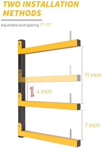 Lumber Rack Wall Mount Storage Racks Folding Wood Organizer Heavy Duty Shelf Brackets With 6-Level 720 Lbs Capacity Yellow Metal Utility Racks Garage Wall Shelving for Indoor and Outdoor Use (4 Pack)