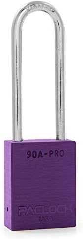 PACLOCK's 90A-PRO Padlock, 1/4" Diameter Hard. Steel Shackle, 3" Tall, High Performance 7-Pin Cylinder w/ 1 Key, Keyed Alike, Purple