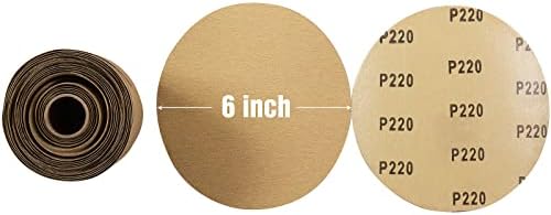 CowboyBOB 100 PCS 6 Inch PSA Sanding Discs 220 Grit Sandpapers Self Adhesive Sticky-Back Sandpaper for Deburring and Blending Sanding Discs Roll Application on Industrial and Woodworking