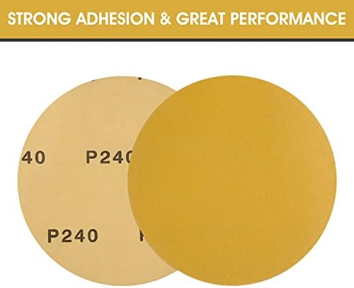 S SATC Premium Gold Sandpaper 6 Inch 100 PCS Sanding Discs 240 Grit Self Adhesive Stickyback Sandpaper Roll Aluminum Oxide PSA Sandpaper Discs for Wood, Metal, and Car Paint