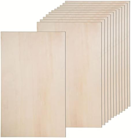 12 Pack Basswood Sheets for Crafts-12 x 24 x 1/8 Inch- 3mm Thick Plywood Sheets with Smooth Surfaces-Unfinished Rectangular Wood Boards for Laser Cutting, Wood Burning, Architectural Models, Staining