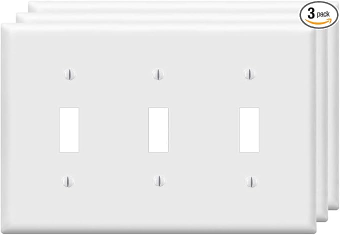ZEFTV Toggle Light Switch Wall Plates 3-Gang Switch Electrical Cover Plate Unbreakable Thermoplastic Faceplate, White (3 Pack)
