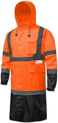 Hi Vis Rain Jacket with 3M Reflective Stripe,High Visibility Class 3 Rain coats,Safety Waterproof Rain Suits for Men with Hood and 2 Large Pockets construction work rain gear(Orange 2XL)