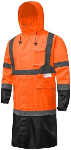 Hi Vis Rain Jacket with 3M Reflective Stripe,High Visibility Class 3 Rain coats,Safety Waterproof Rain Suits for Men with Hood and 2 Large Pockets construction work rain gear(Orange M)
