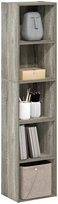 Furinno PASIR Book Shelf, 5-Tier Tall Narrow Bookshelf, Open Shelves Bookcase, 9 x 12 x 52, Easy Assembly, for Living Room, Bedroom, Home Office, French Oak