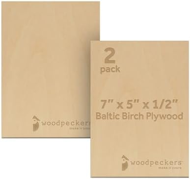 12 mm Baltic Birch Plywood 1/2 x 5 x 7 Inch, Box of 2 B/BB Grade Craft Wood, Stronger Than Basswood Sheets, for Laser, CNC Cutting and Wood Burning, by Woodpeckers