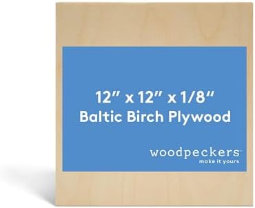 3 mm Baltic Birch Plywood 1/8 x 12 x 12 Inch,B/BB Grade Craft Wood, Stronger Than Basswood Sheets, for Laser, CNC Cutting and Wood Burning, by Woodpeckers
