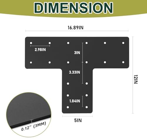 4 Pcs 16.8"x12" T Post Brackets Fit 6x6 6x8 Wood, 3MM Thick
