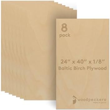Baltic Birch Plywood 3 mm, 1/8 Inch Craft Wood, B/BB Grade, Stronger Than Basswood Sheets or Balsa Wood, Perfect for Laser, CNC Cutting, Wood Burning, by Woodpeckers (8, 24" x 40")