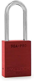 PACLOCK's 90A-PRO Padlock, 1/4" Diameter Hard. Steel Shackle, 2" Tall, High Performance 7-Pin Cylinder w/ 1 Key, Keyed Alike, Red