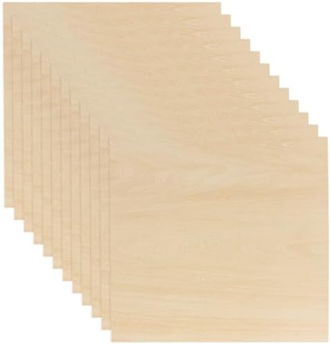 12 Pack Basswood Sheets 1/8 x 12 x 12 Inch Plywood Board, Thin Natural Unfinished Wood for Crafts, Hobby, Model Making, Wood Burning and Laser Projects