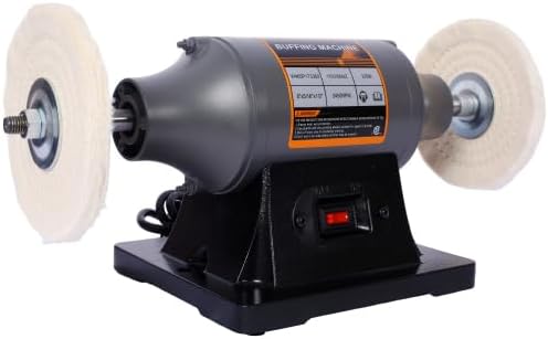 6-Inch Electric Polisher Benchtop Buffer Grinder 4PCs 80Ply Thic Buffing Wheels Benchtop Buffing Machine for Polishing Metal,Jewelry,Knives,Wood,Jade and Plastic (Gray, 6-Inch)