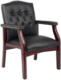 Boss Office Products Traditional Caressoft Vinyl Guest Chair with Mahogany Finish Wood Base, Black
