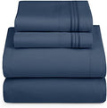 Hearth & Harbor Twin Size Sheets - 3 Piece Bed Sheet Set, Hotel Luxury Double Brushed Bed Sheets - Extra Soft Bedding Sheets & Pillowcases, Twin, Navy Blue