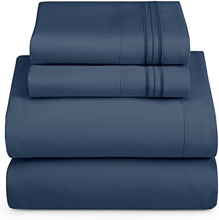 Hearth & Harbor Full Size Sheets - 4 Piece Bed Sheet Set, Hotel Luxury Double Brushed Bed Sheets - Extra Soft Bedding Sheets & Pillowcases, Full, Navy Blue