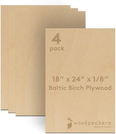 3 mm Baltic Birch Plywood 1/8 x 18 x 24 Inch, Box of 4 B/BB Grade Craft Wood, Stronger Than Basswood Sheets, for Laser, CNC Cutting and Wood Burning, by Woodpeckers