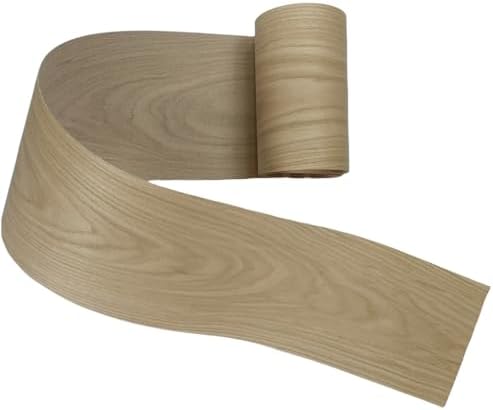White Oak Wood Veneer Sheet,Flat Cut,8.5''x 98'',Iron On Stick Veneer Roll Without Paper,Pre-glued Hot Melt Self Adhesive Tape for Cabinet Furniture Plywood Door Speaker Renovation