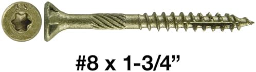 8 x 1-3/4" Bronze Coated Exterior Coated - ACQ Compatible Multipurpose Wood Screw -Torx/Star Drive Flat Head 1 Pound - 173 Screws