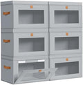 DIMJ Storage Bins with Lids - 6 Pack Large Fabric Closet Organizer with Window & Handles, Collapsible Decorative Storage Boxes for Shelves Under Bed, Books Clothes Blankets Sweaters Organization