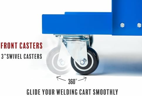 Foxngear Heavy Duty Welding Cart Blue for TIG MIG Welder Plasma Cutter, Large 3-Tier Welder Cart with Gas Bottle Storage, Swivel Caster Wheels, Steel Welding Table, 38.5" L x 15.5" W x 26" H