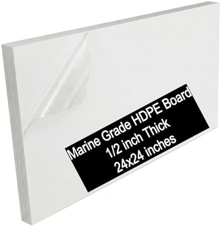 White HDPE Sheet 24x24(12mm) 1/2" Thick, Marine Board HDPE Plastic Board, Waterproof UV Protected Panel for Boat Board, Workbench Top, Industrial Use, Outdoor Projects, Garage Flooring