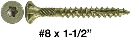 8 x 1-1/2" Bronze Coated Exterior Coated - ACQ Compatible Multipurpose Wood Screw -Torx/Star Drive Flat Head - 1 Pound - 196 Screws